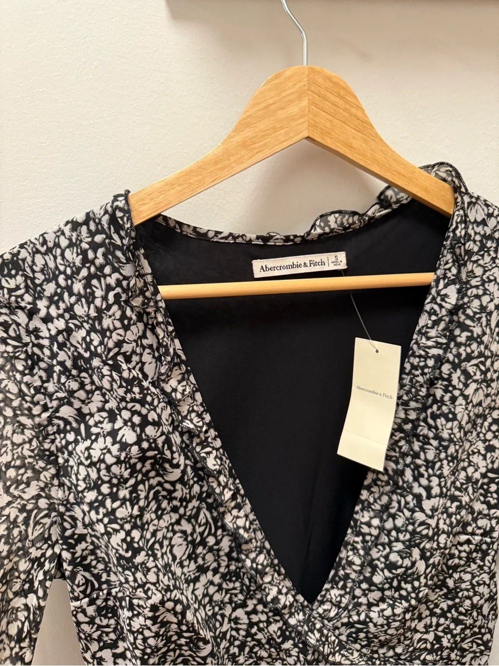 Abercrombie & Fitch Black and White Floral Wrap Midi Dress